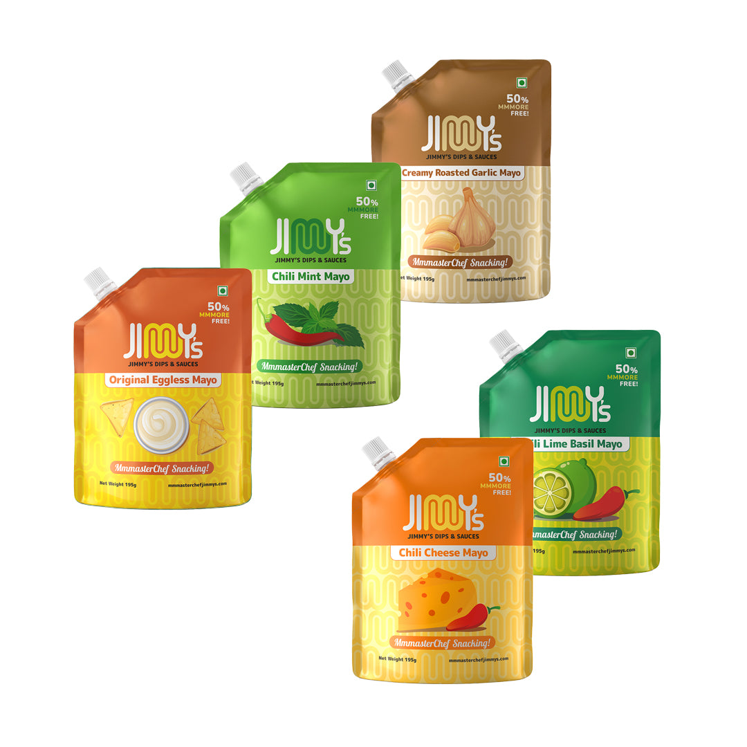 Original Eggless + Chilli Mint + Creamy Roasted Garlic + Chilli Cheese + Chilli Lime Basil Mayonnaise – 975 gms